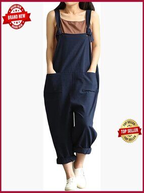 Plus Size Overalls Wide Leg Loose Baggy Jumpsuit Linen